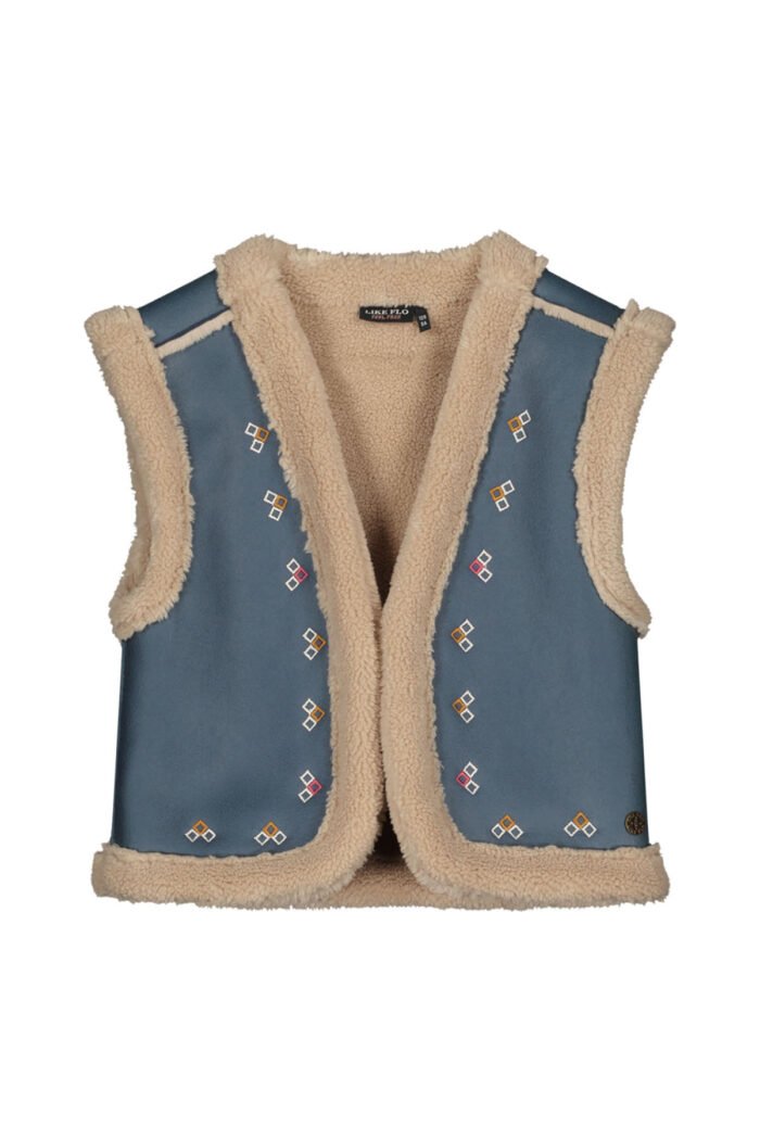 Like Flo Meisjes gilet teddy embroidery - Dewi - Indigo blauw Like Flo Meisjes gilet teddy embroidery - Dewi - Indigo blauwMateriaal 100%PE