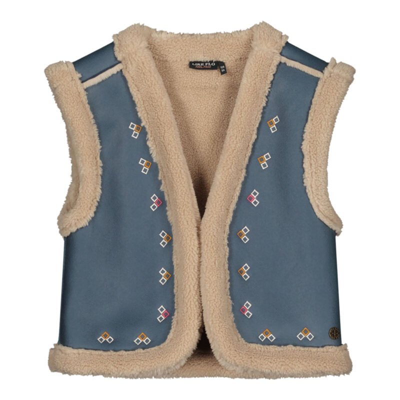 Like Flo Meisjes gilet teddy embroidery - Dewi - Indigo blauw Like Flo Meisjes gilet teddy embroidery - Dewi - Indigo blauwMateriaal 100%PE