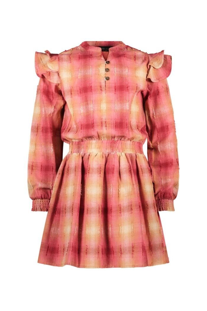 Like Flo Meisjes jurk - Marlou - Roze geruit Like Flo Meisjes jurk - Marlou - Roze geruitMateriaal