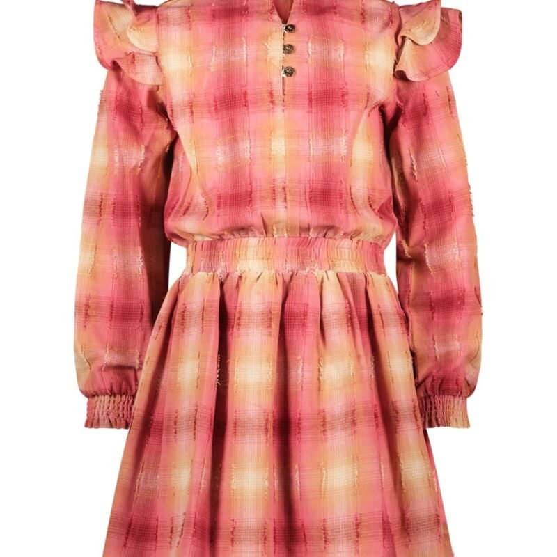 Like Flo Meisjes jurk - Marlou - Roze geruit Like Flo Meisjes jurk - Marlou - Roze geruitMateriaal