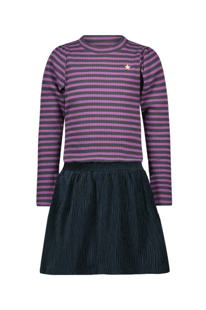 Like Flo Meisjes jurk - Mel - Lavendel / grijs gestreept Like Flo Meisjes jurk - Mel - Lavendel / grijs gestreept Materiaal 100%PE