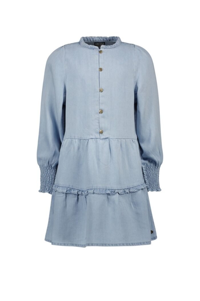 Like Flo Meisjes jurk - Mila - Lt denim Like Flo Meisjes jurk - Mila - Lt denimMateriaal 60% CO 40%CLY