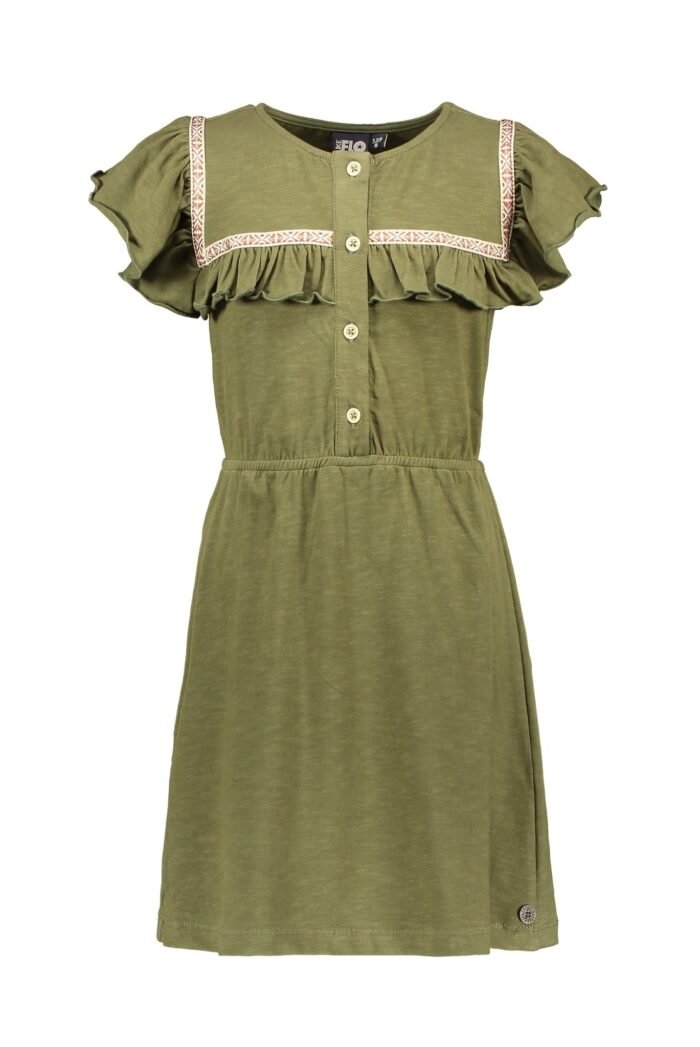 Like Flo Meisjes jurk fancy ruffel - Olive Like FLO Meisjes jurk fancy ruffel - Olive95% cotton 5% lycra