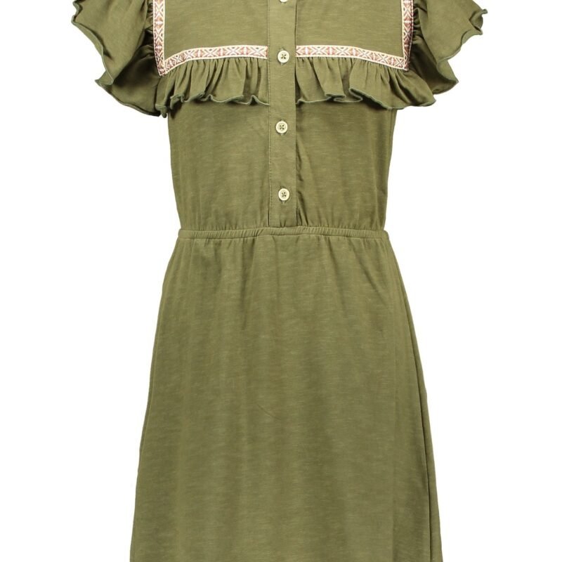Like Flo Meisjes jurk fancy ruffel - Olive Like FLO Meisjes jurk fancy ruffel - Olive95% cotton 5% lycra