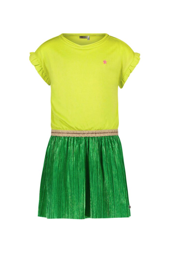 Like Flo Meisjes jurk glitter metallic - Lime groen Like Flo Meisjes jurk glitter metallic - Lime groenMateriaal 60%VI 40%PE