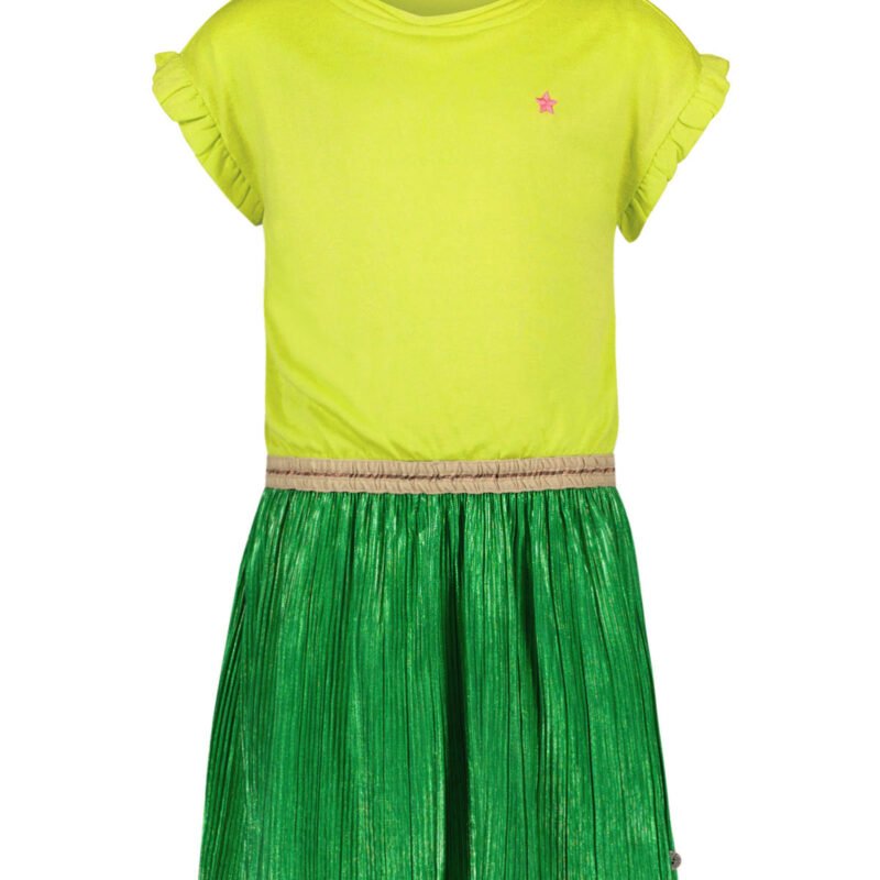 Like Flo Meisjes jurk glitter metallic - Lime groen Like Flo Meisjes jurk glitter metallic - Lime groenMateriaal 60%VI 40%PE