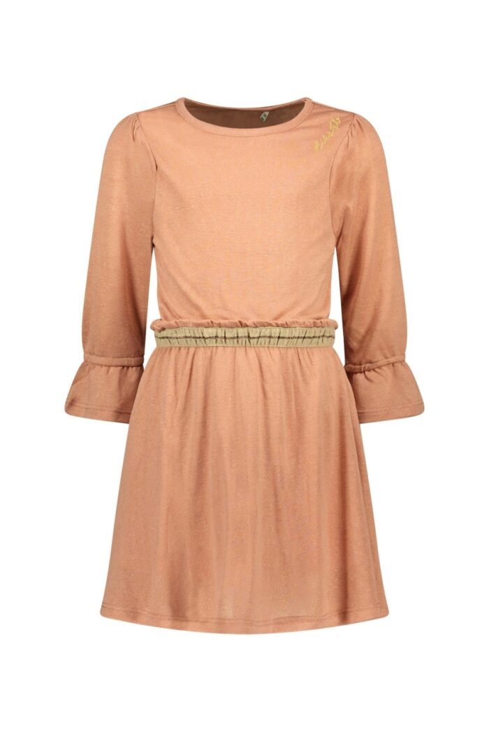 Like Flo Meisjes jurk metallic jersey - Brique Like FLO Meisjes jurk metallic jersey - BriqueMateriaal 60% VI 40% PA