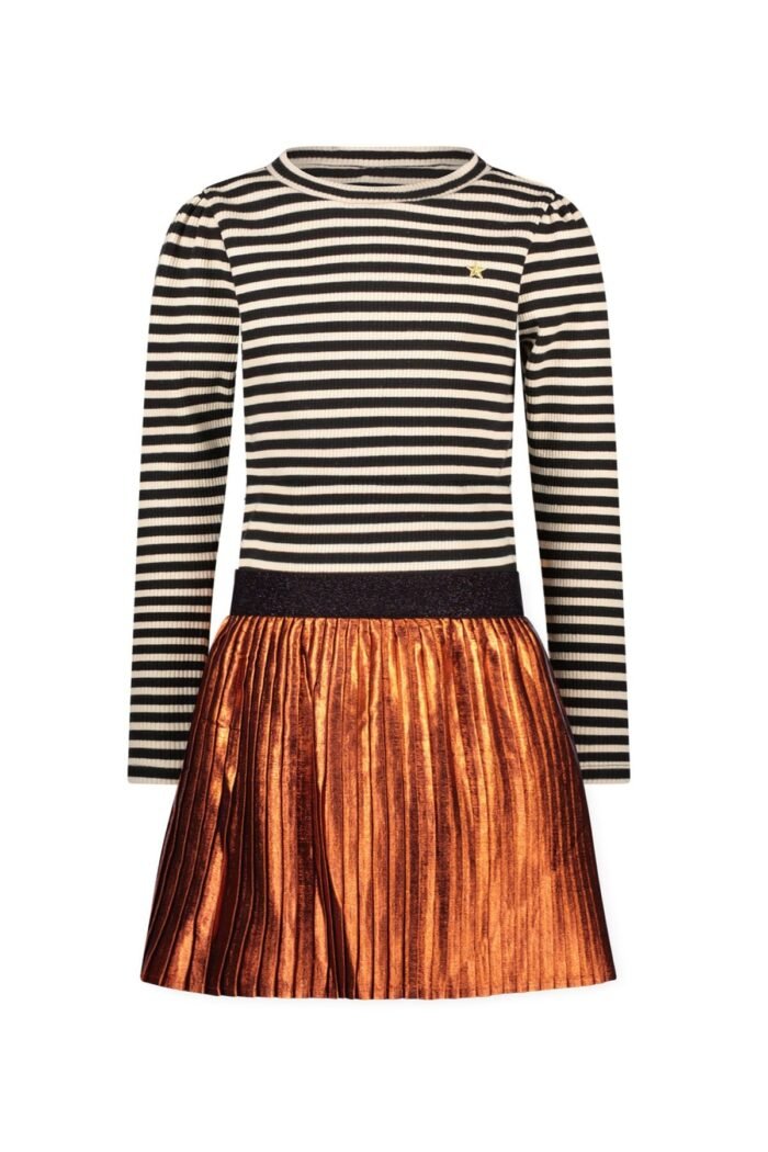 Like Flo Meisjes jurk plisse - Mira - Classy streep Like Flo Meisjes jurk plisse - Mira - Classy streepMateriaal 93%CO 7%EA