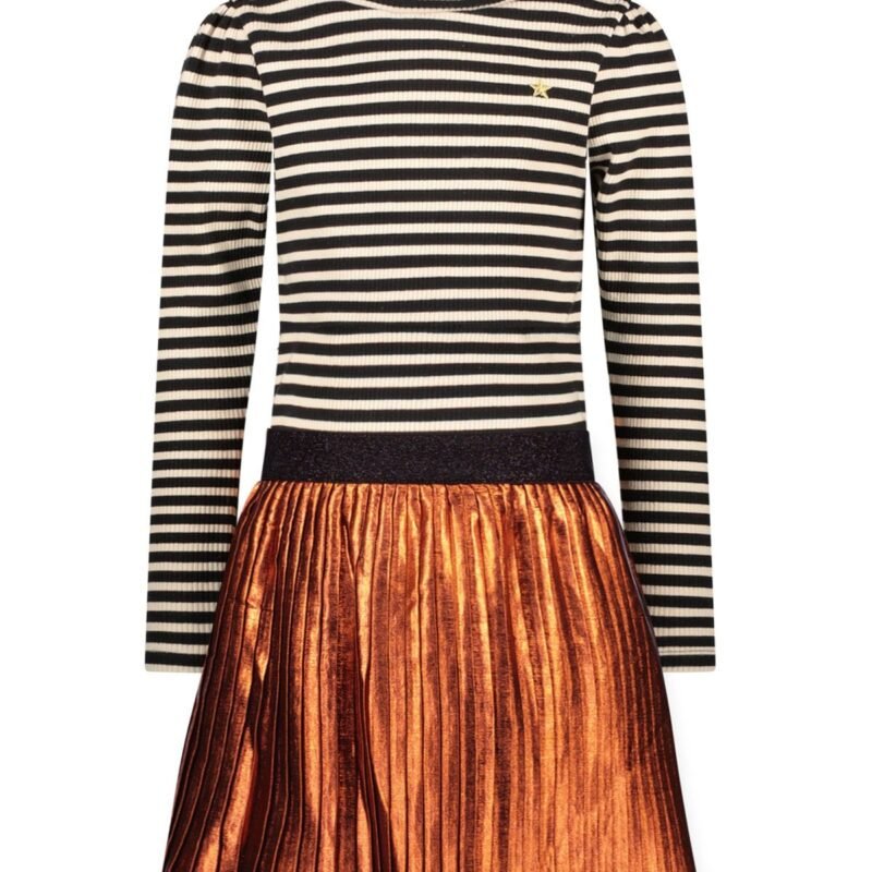 Like Flo Meisjes jurk plisse - Mira - Classy streep Like Flo Meisjes jurk plisse - Mira - Classy streepMateriaal 93%CO 7%EA