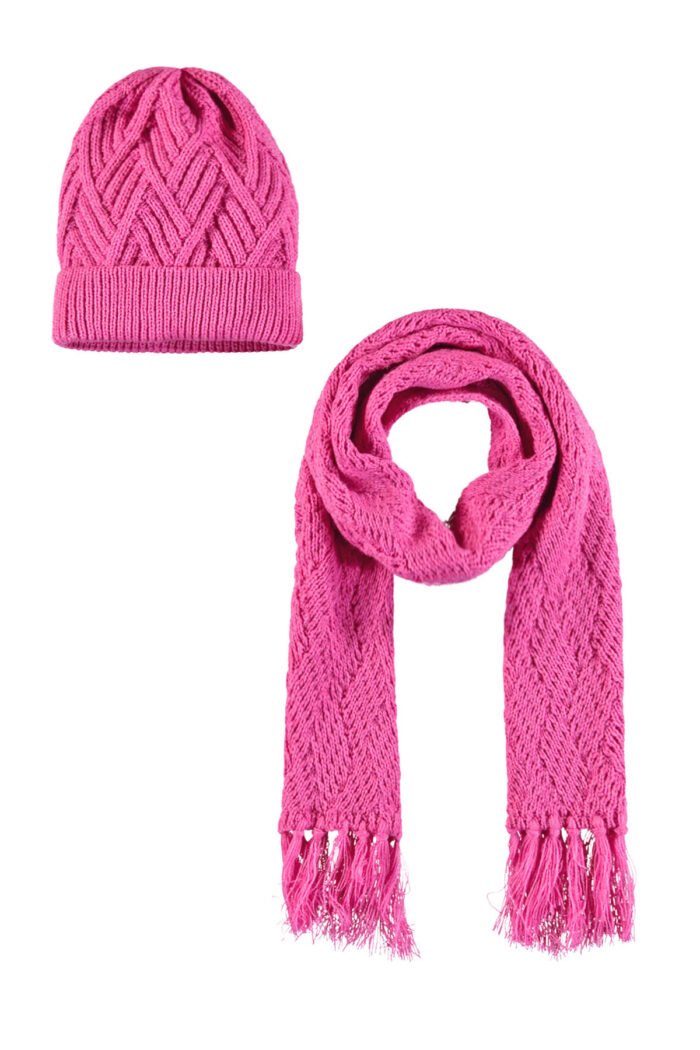 Like Flo Meisjes muts & sjaal gebreid - Naomi - Roze Like FLO Meisjes muts & sjaal gebreid - Naomi - RozeMateriaal 100% PAN