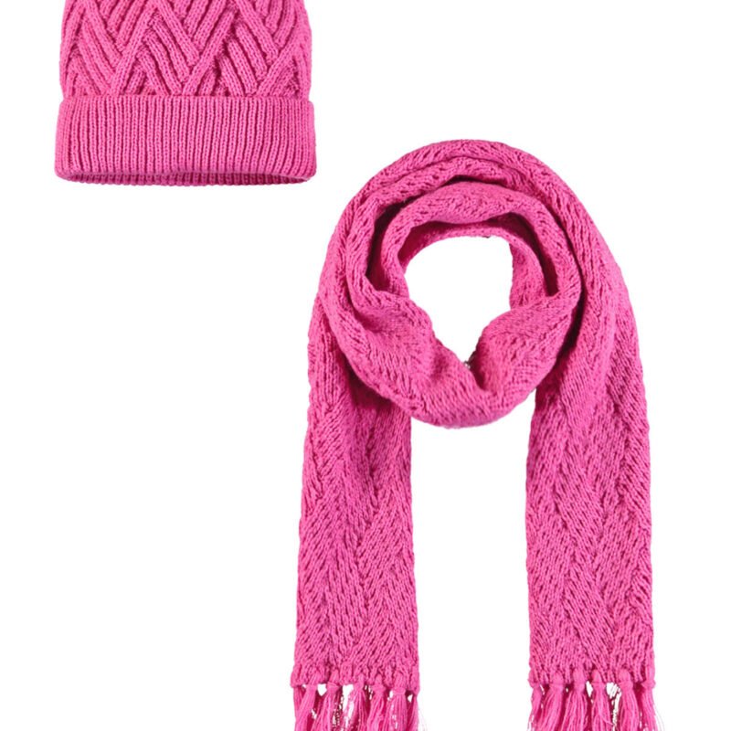 Like Flo Meisjes muts & sjaal gebreid - Naomi - Roze Like FLO Meisjes muts & sjaal gebreid - Naomi - RozeMateriaal 100% PAN