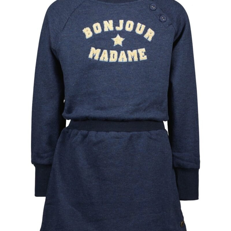 Like Flo Meisjes sweat jurk - Mima - Indigo blauw melee Like Flo Meisjes sweat jurk - Mima - Indigo blauw meleeMateriaal 82%CO 9%PA 9%PE