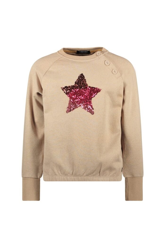 Like Flo Meisjes sweater artwork - Davina - Grijs melee gouden lurex Like Flo Meisjes sweater artwork - Davina - Grijs melee gouden lurexMateriaal 82%CO 9%PA 9%PE