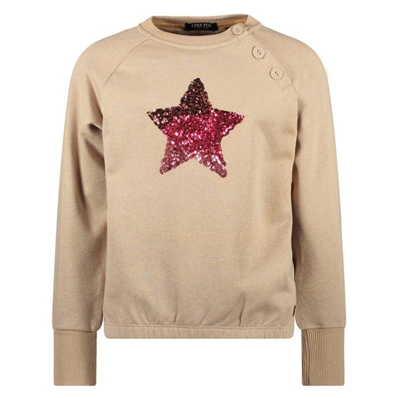 Like Flo Meisjes sweater artwork - Davina - Grijs melee gouden lurex Like Flo Meisjes sweater artwork - Davina - Grijs melee gouden lurexMateriaal 82%CO 9%PA 9%PE