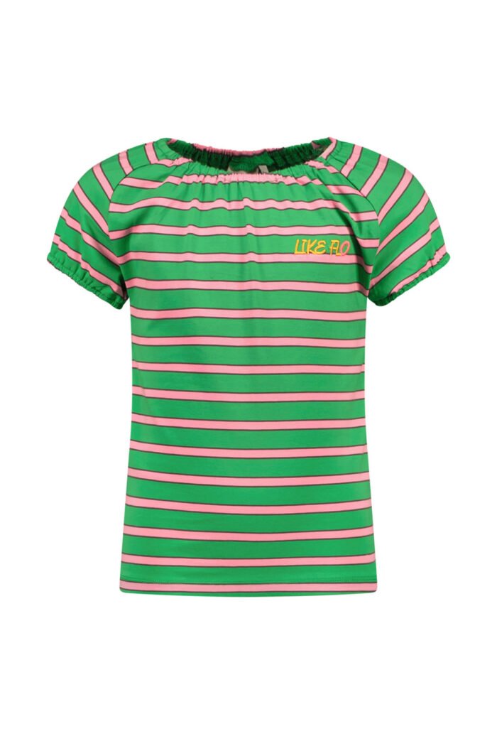 Like Flo Meisjes t-shirt gestreept - Groen stripe Like Flo Meisjes t-shirt gestreept - Groen stripeMateriaal 95%CO 5%EA