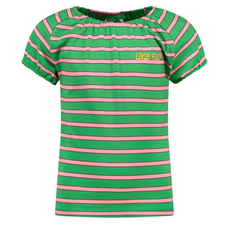 Like Flo Meisjes t-shirt gestreept - Groen stripe Like Flo Meisjes t-shirt gestreept - Groen stripeMateriaal 95%CO 5%EA