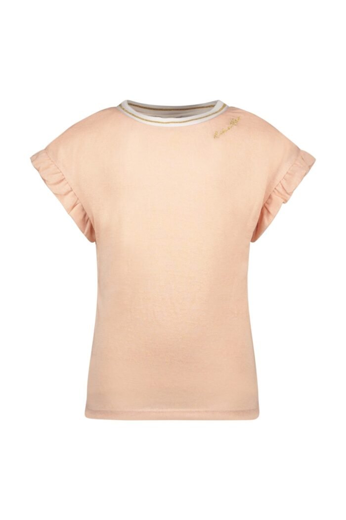 Like Flo Meisjes t-shirt rib metallic jersey met ruffel - Sorbet Like FLO Meisjes t-shirt rib metallic jersey met ruffel - SorbetMateriaal 60% VI 40% PA