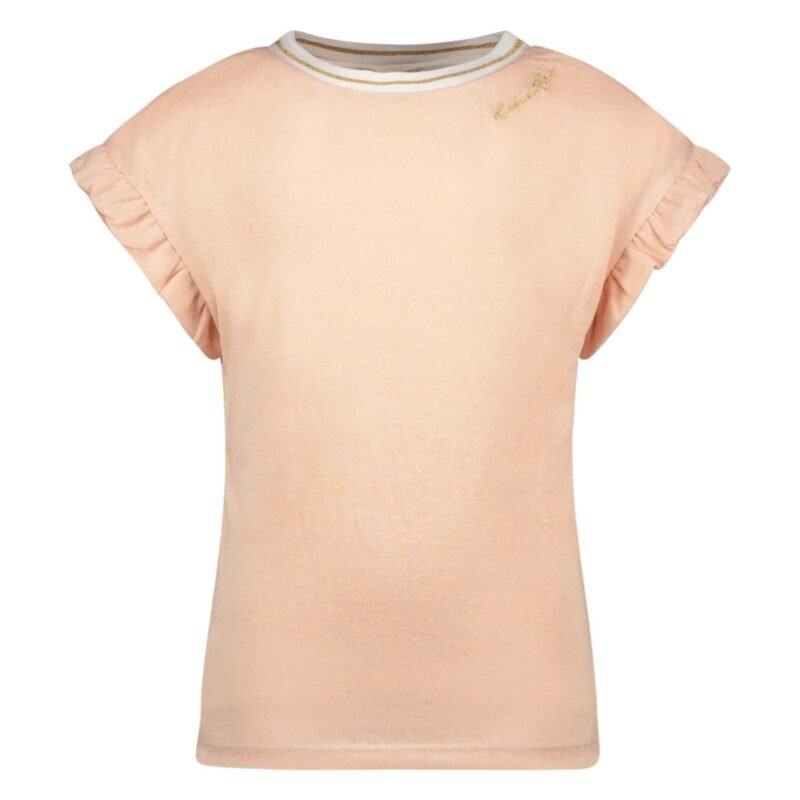 Like Flo Meisjes t-shirt rib metallic jersey met ruffel - Sorbet Like FLO Meisjes t-shirt rib metallic jersey met ruffel - SorbetMateriaal 60% VI 40% PA