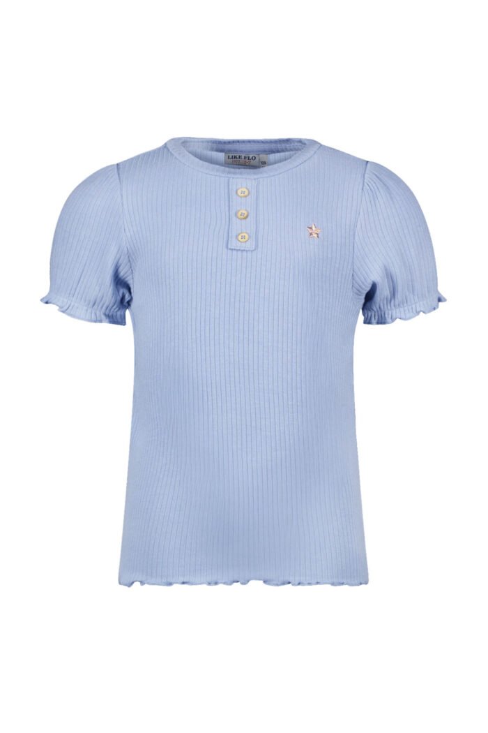 Like Flo Meisjes top rib met knoopjes - Ice blauw Like Flo Meisjes top rib met knoopjes - Ice blauwMateriaal 92%VI 8%EA