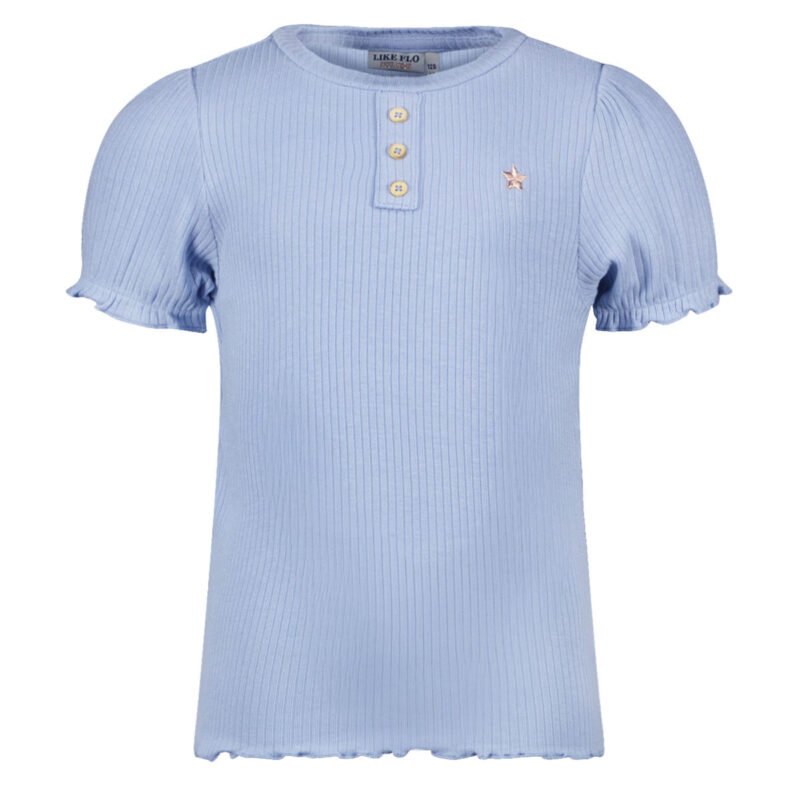 Like Flo Meisjes top rib met knoopjes - Ice blauw Like Flo Meisjes top rib met knoopjes - Ice blauwMateriaal 92%VI 8%EA