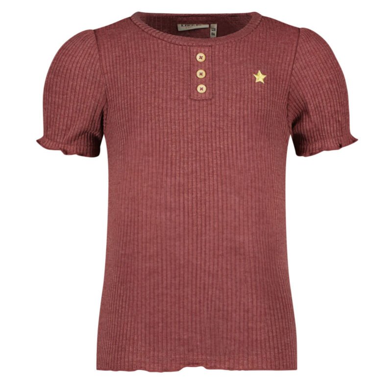 Like Flo Meisjes top rib met knoopjes - Plum Like Flo Meisjes top rib met knoopjes - PlumMateriaal 92%VI 8%EA