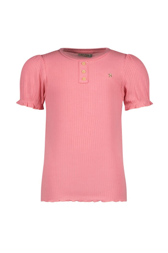 Like Flo Meisjes top rib met knoopjes - Roze Like Flo Meisjes top rib met knoopjes - RozeMateriaal 92%VI 8%EA