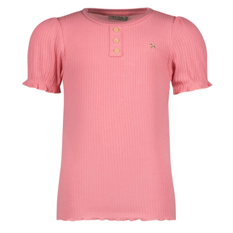 Like Flo Meisjes top rib met knoopjes - Roze Like Flo Meisjes top rib met knoopjes - RozeMateriaal 92%VI 8%EA