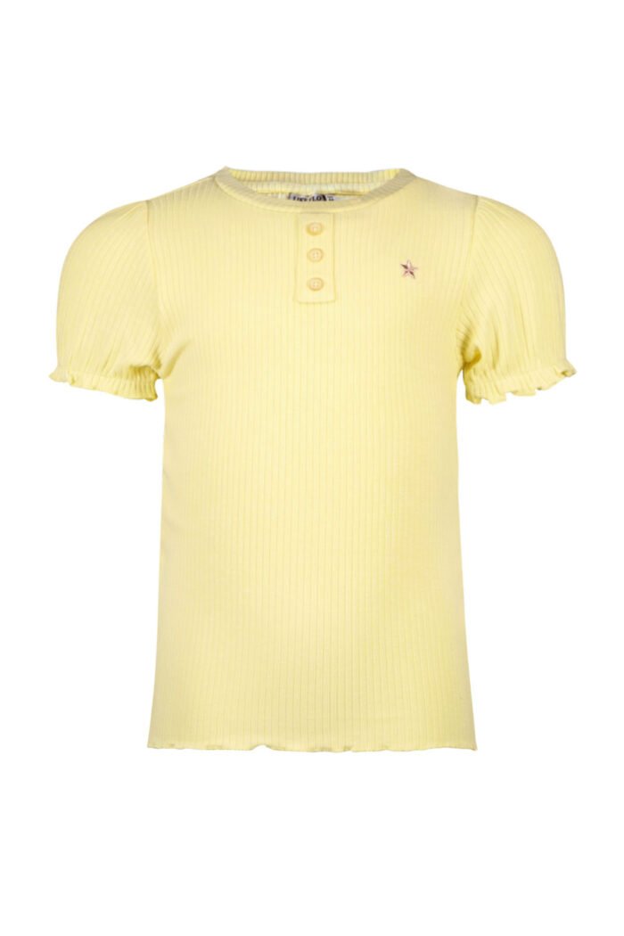 Like Flo Meisjes top rib met knoopjes - Zacht geel Like Flo Meisjes top rib met knoopjes - Zacht geelMateriaal 92%VI 8%EA