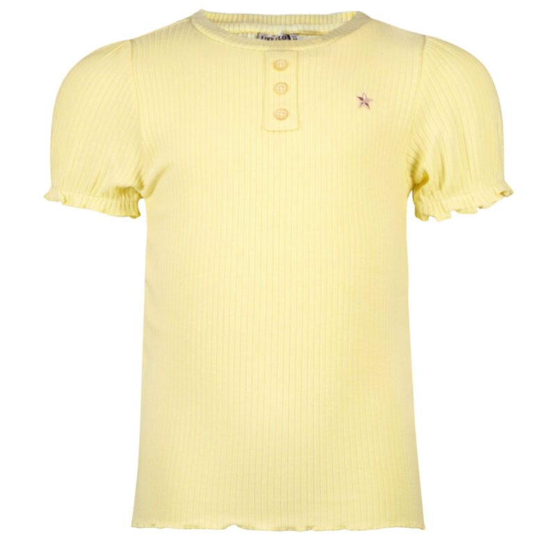 Like Flo Meisjes top rib met knoopjes - Zacht geel Like Flo Meisjes top rib met knoopjes - Zacht geelMateriaal 92%VI 8%EA