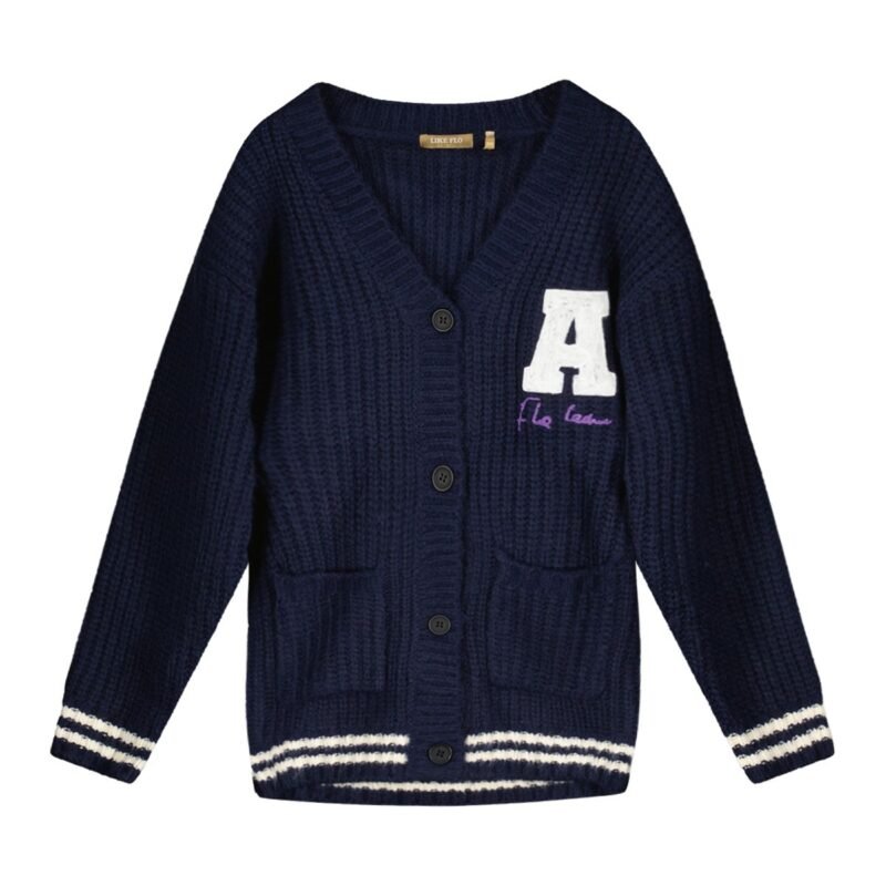 Like Flo Meisjes vest lang gebreid - Kaylee - Navy blauw Like Flo Meisjes vest lang gebreid - Kaylee - Navy blauwMateriaal 50%RPE 45%PE 5%WO