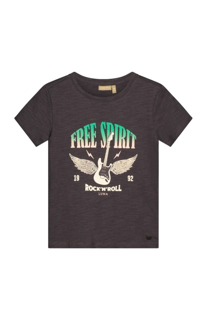Like Flo Teens - Meisjes t-shirt SS tekst - Ella - Antraciet Like Flo Meisjes t-shirt SS tekst - Ella - AntracietMateriaal 100%GOTS
