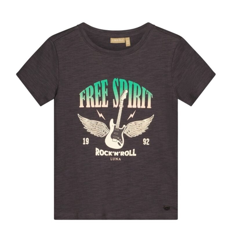 Like Flo Teens - Meisjes t-shirt SS tekst - Ella - Antraciet Like Flo Meisjes t-shirt SS tekst - Ella - AntracietMateriaal 100%GOTS