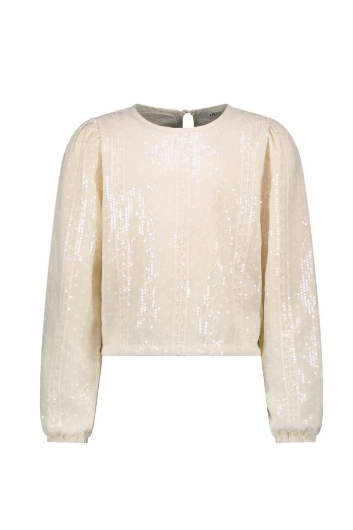 Like Flo Zomer blouse meisjes Off wit - pailletten Like FLO Zomer blouse meisjes Off wit - paillettenMateriaal 100% polyesther