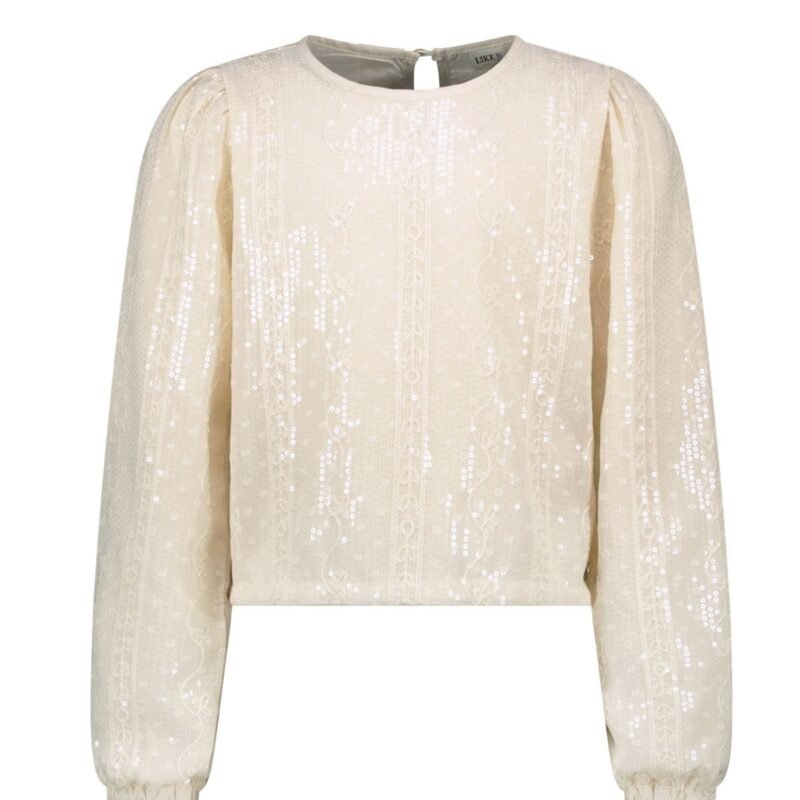Like Flo Zomer blouse meisjes Off wit - pailletten Like FLO Zomer blouse meisjes Off wit - paillettenMateriaal 100% polyesther