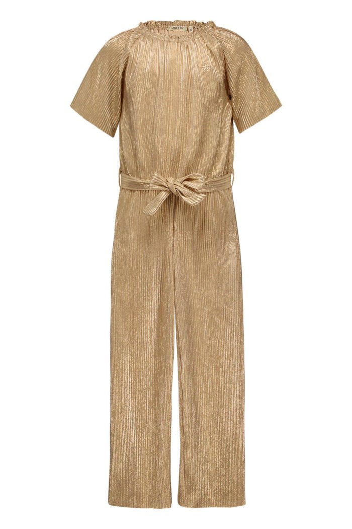 Like Flo Zomer jumpsuit meisjes Goud - plisse metallic Like FLO Zomer jumpsuit meisjes Goud - plisse metallicMateriaal 100% recylced polyesther