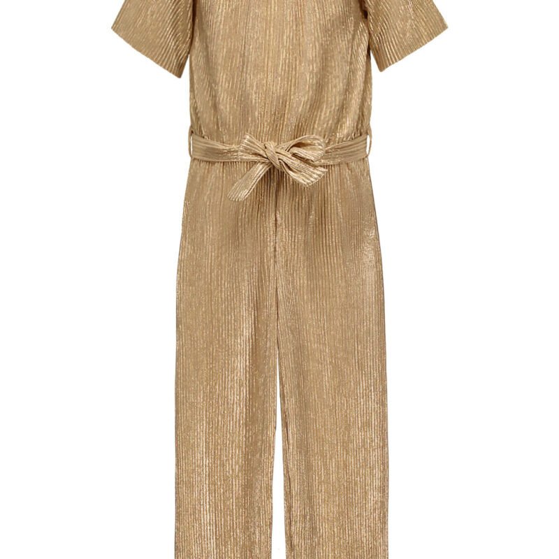 Like Flo Zomer jumpsuit meisjes Goud - plisse metallic Like FLO Zomer jumpsuit meisjes Goud - plisse metallicMateriaal 100% recylced polyesther