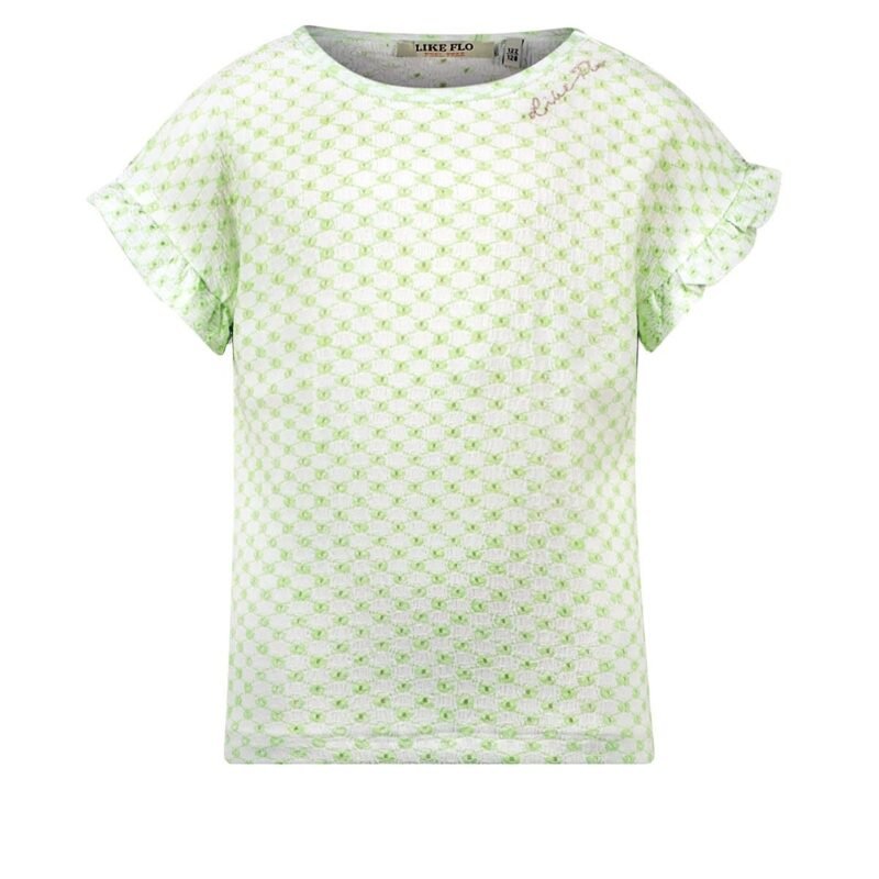 Like Flo Zomer shirt meisjes Mint groen - ruffel mouw Like FLO Zomer shirt meisjes Mint groen - ruffel mouwMateriaal 95% polyesther