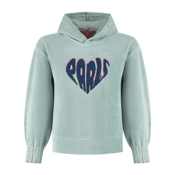 MAYCE Meisjes hoodie rib velours - Powder blauw MAYCE Meisjes hoodie rib velours - Powder blauwMateriaal 65% CO