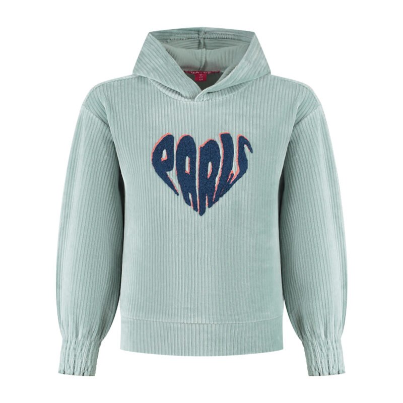 MAYCE Meisjes hoodie rib velours - Powder blauw MAYCE Meisjes hoodie rib velours - Powder blauwMateriaal 65% CO