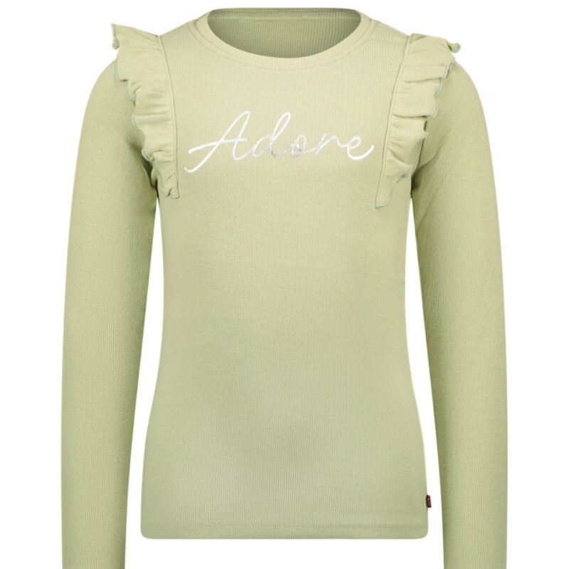 MAYCE Meisjes shirt rib ruffel - Pistache groen MAYCE Meisjes shirt rib ruffel - Pistache groenMateriaal 60% CMIA