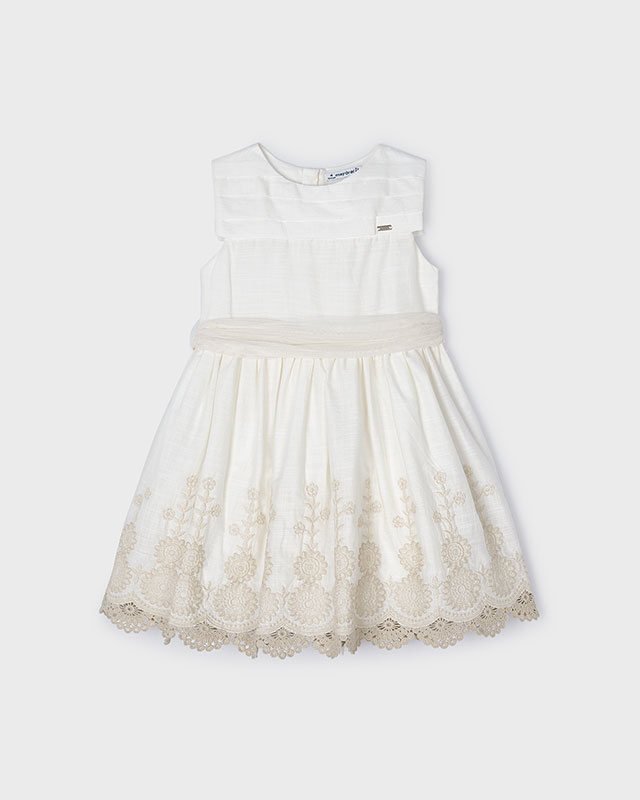 Mayoral Meisjes jurk embroidery - Natural Mayoral Meisjes jurk embroidery - NaturalMateriaal