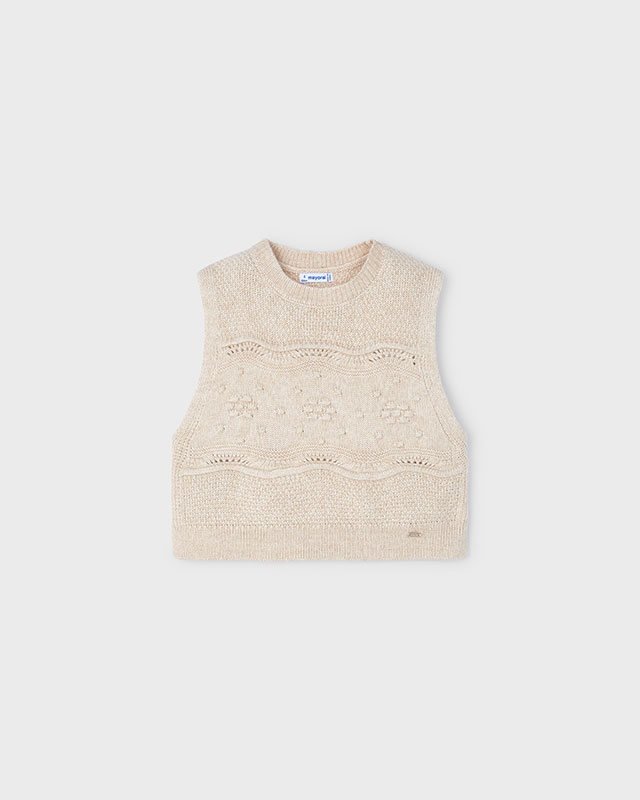 Mayoral Meisjes vest gebreid - Zand Mayoral Meisjes vest gebreid - ZandMateriaal 50% Polyester 45% Viscose 5% Polyamide