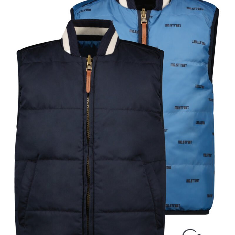 Moodstreet Jongens reversibel bodywarmer - Marine blauw Moodstreet Jongens reversibel bodywarmer - Marine blauw 100% Polyester