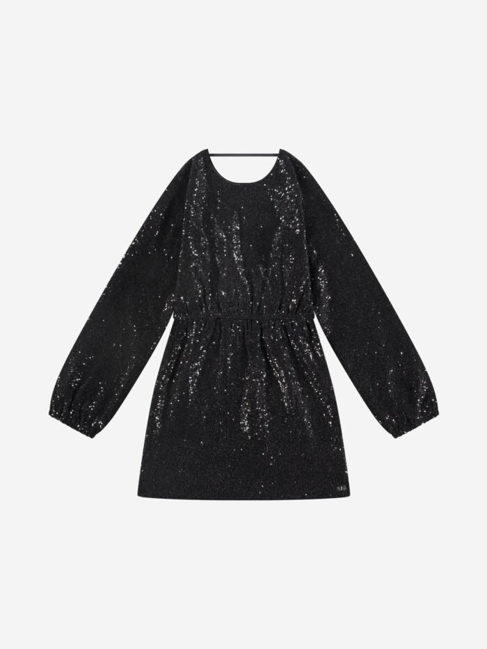 Nik&Nik Meisjes jurk - Tanvi - Zwart Deze Nik&Nik Tanvi jurk in zwart combineert comfort met glitter. De pailletten maken hem feestelijk