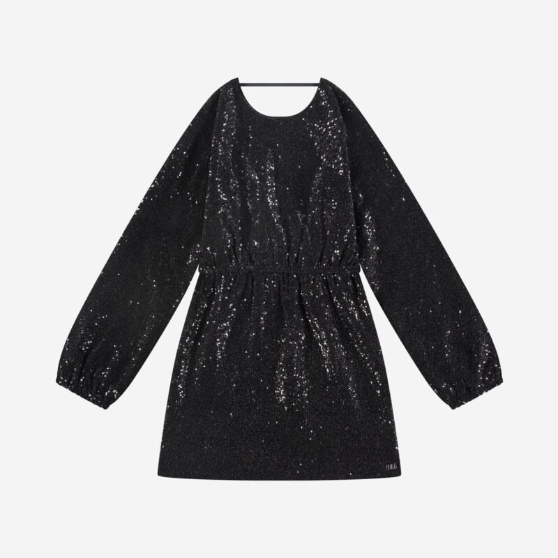 Nik&Nik Meisjes jurk - Tanvi - Zwart Deze Nik&Nik Tanvi jurk in zwart combineert comfort met glitter. De pailletten maken hem feestelijk