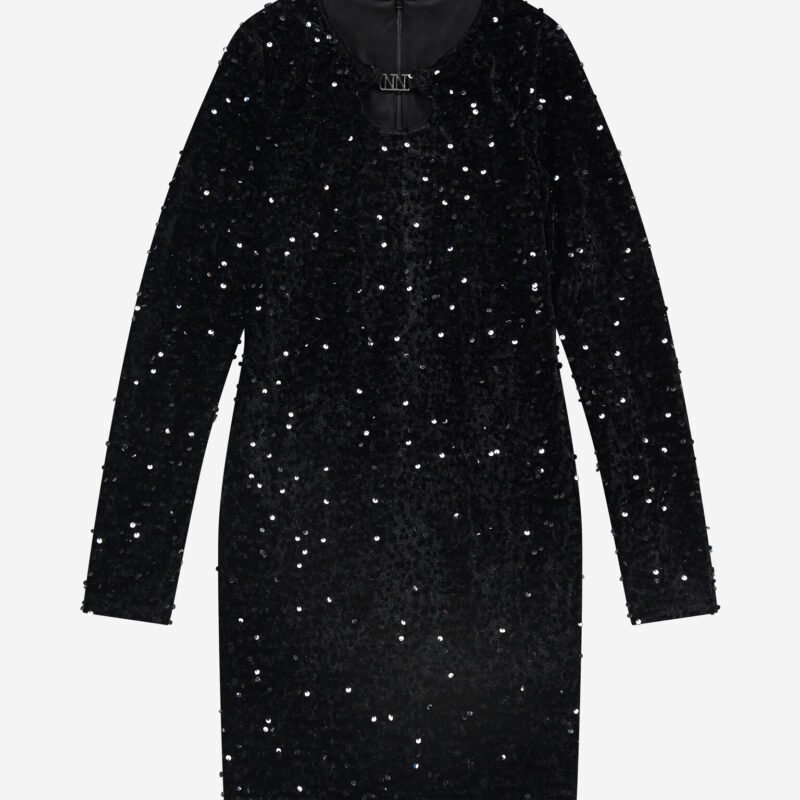 Nik&Nik Meisjes jurk - Topanga - Zwart Deze zwarte Topanga jurk van Nik&Nik is perfect voor een feestje. Glitters