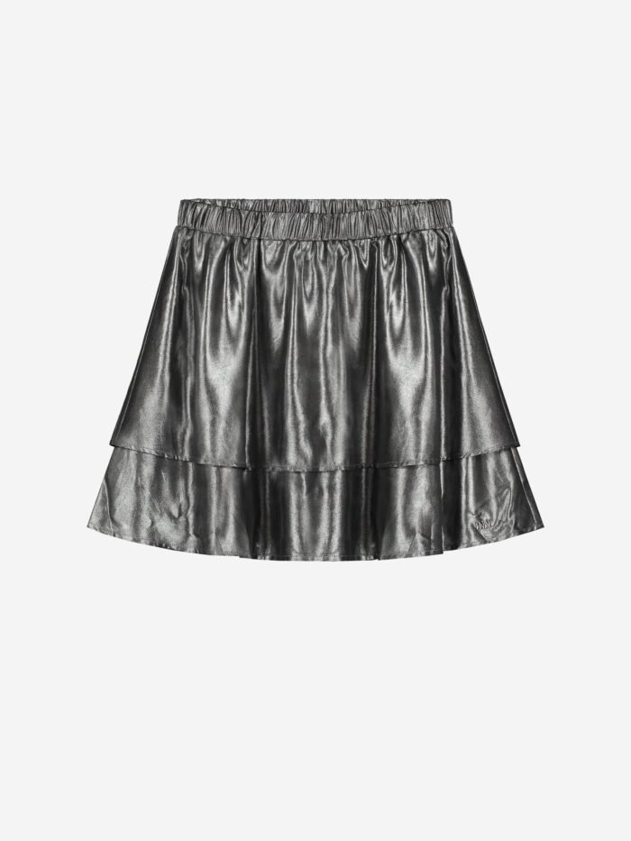 Nik&Nik Meisjes rok - Thirza - Donker zilver Shiny en stijlvol! Deze Nik&Nik rok in donker zilver is een echte eyecatcher. Perfect voor feestdagen of een verjaardag. De zachte stof en elastische tailleband zorgen voor comfort.Materiaal