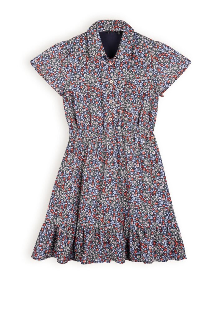 NoBell Meisjes jurk bloemen - Masa - Grijs navy blauw NoBell' Meisjes jurk bloemen - Masa - Grijs navy blauwMateriaal 60% RPE. 40% PE