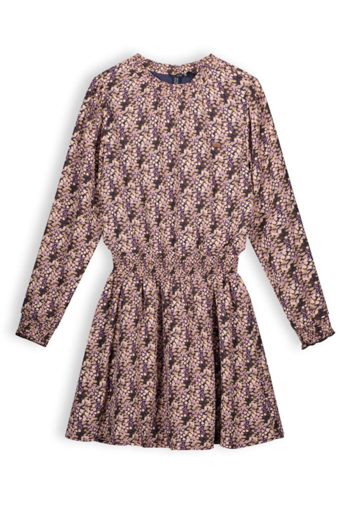 NoBell Meisjes jurk print - Moory - Donker roast bruin NoBell' Meisjes jurk print - Moory - Donker roast bruinMateriaal 60% RPE 40% PE