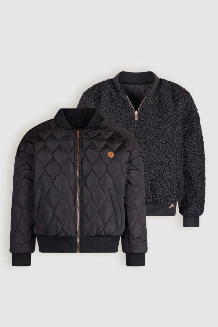 NoBell Meisjes reversibel winterjas met verborgen capuchon - Zwart NoBell' Meisjes reversibel winterjas met verborgen capuchon - ZwartMateriaal 100% RPE